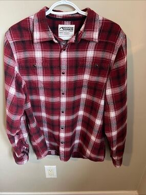Men's Red and White Plaid Button-Down Shirt Relaxed Fit Black Pearl Snap Buttons